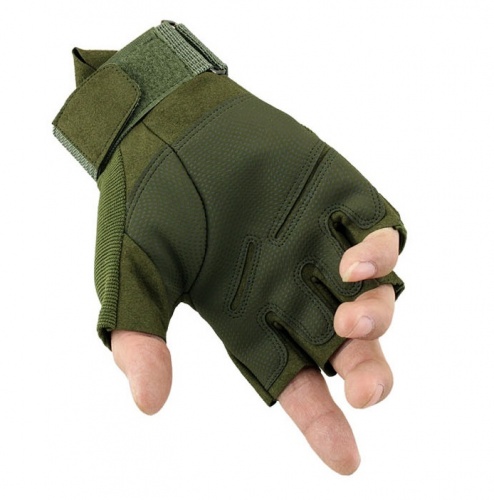 Airsoft Combat Fingerless Non Slip Gloves in Army Green