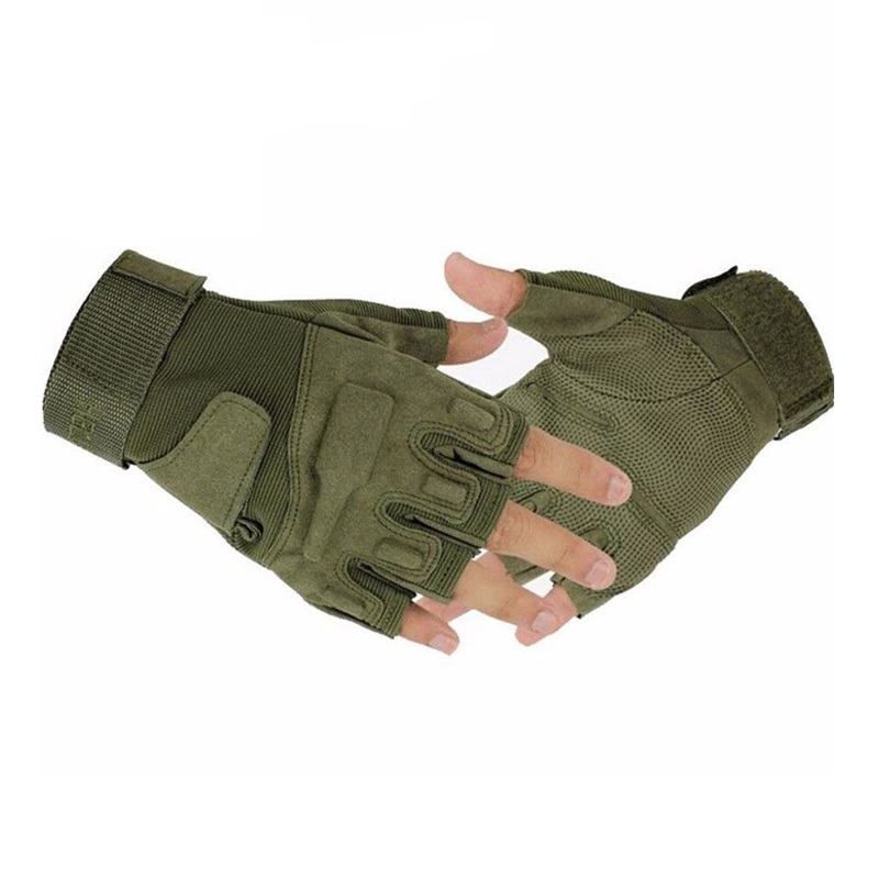 Airsoft Combat Fingerless Non Slip Gloves in Army Green